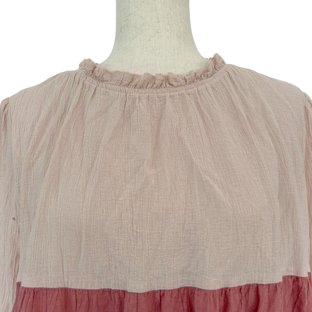 &Merci Blouse Size Large Tricolor Ruffled Blouse Southern Preppy Boho Colorblock - Picture 2 of 11